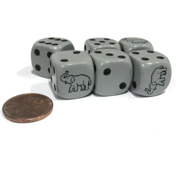 Set of 6 Elephant Dice 16mm D6 Rounded Edges Dice - Gray with Black Pips - Your Source for Gaming Essentials Best Sale