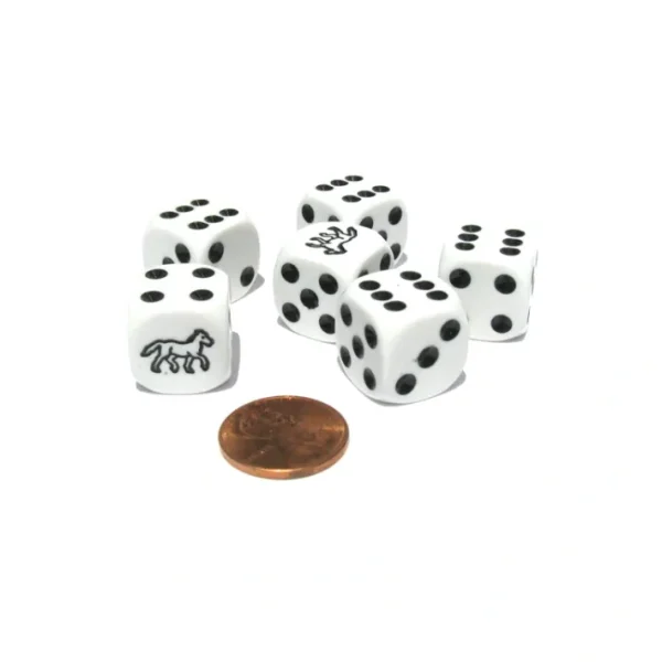 Set of 6 Horse 16mm D6 Round Edged Animal Dice - White with Black Pips - Your Source for Gaming Essentials Best Sale