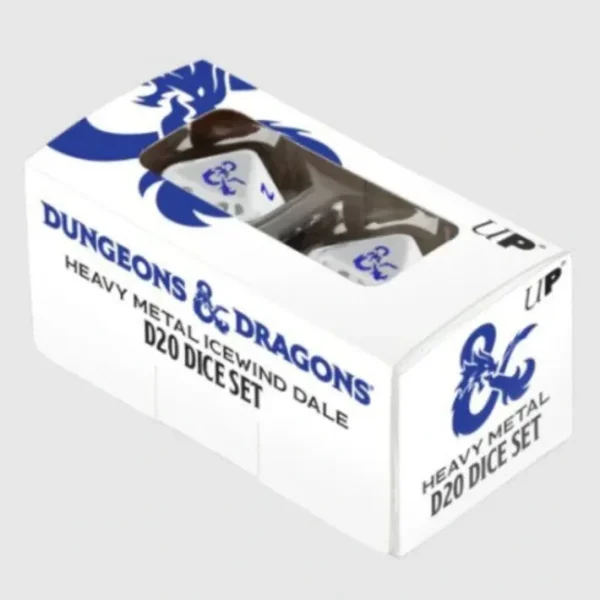 Set of 2 Icewind Dale Metal D20 D&D RPG Dice - White with Blue Numbers - Your Source for Gaming Essentials Cheap