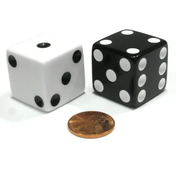Set of 2 Inverse D6 25mm Large Opaque Jumbo Dice - 1 White and 1 Black - Your Source for Gaming Essentials Best
