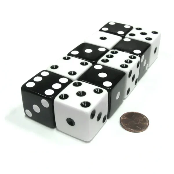 Set of 10 Inverse D6 25mm Large Opaque Jumbo Dice - 5 Each of White and Black - Your Source for Gaming Essentials Best Sale