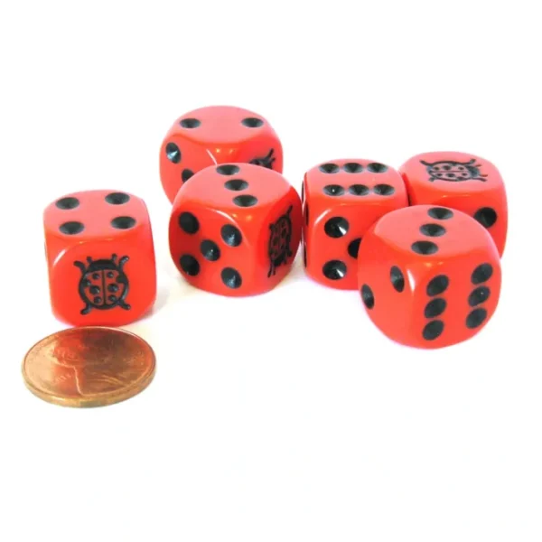 Set of 6 Ladybug 16mm D6 Round Edged Animal Dice - Red with Black Pips - Your Source for Gaming Essentials Best