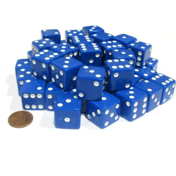 Set of 50 Large 19mm D6 Opaque Dice - Blue with White Pips - Your Source for Gaming Essentials Cheap