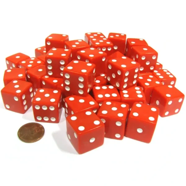 Set of 50 Large 19mm D6 Opaque Dice - Red with White Pips - Your Source for Gaming Essentials Outlet