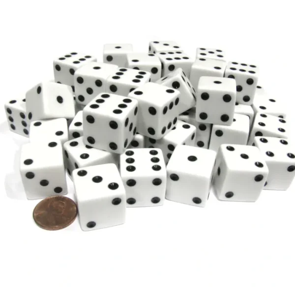 Set of 50 Large 19mm D6 Opaque Dice - White with Black Pips - Your Source for Gaming Essentials Best Sale