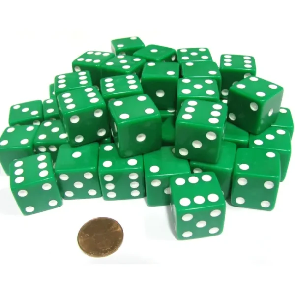 Set of 50 Large 19mm D6 Opaque Dice- Green with White Pips - Your Source for Gaming Essentials Hot