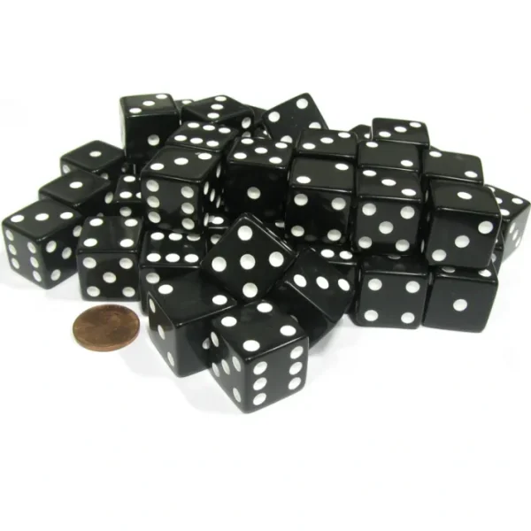 Set of 50 Large 19mm D6 Opaque Dice - Black with White Pips - Your Source for Gaming Essentials Clearance