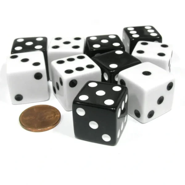 Set of 10 Large Six Sided Square Opaque 19mm D6 Dice - 5 Black and 5 White - Your Source for Gaming Essentials Hot