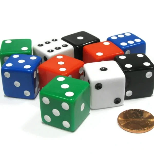 Set of 10 Large Square Opaque 19mm D6 Dice - 2 Each of 5 Colors - Your Source for Gaming Essentials Hot