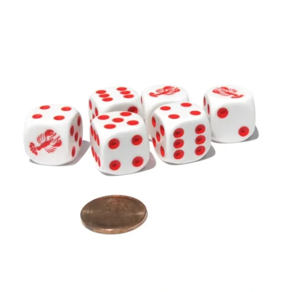 Set of 6 Lobster 16mm D6 Round Edged Animal Dice - White with Red Pips - Your Source for Gaming Essentials Best