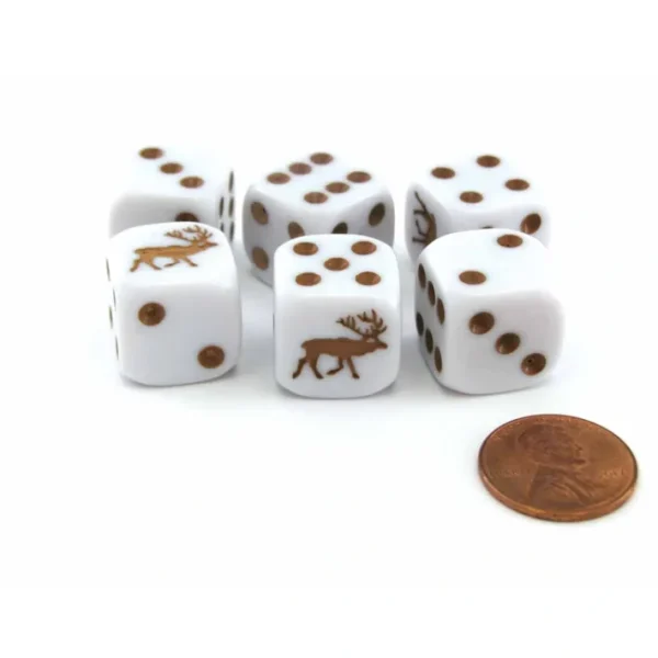 Set of 6 16mm D6 Round Edge Koplow Games Elk Dice - White with Brown - Your Source for Gaming Essentials Best