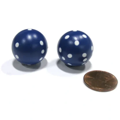 Set of 2 22mm Round Circular Circle Dice, Weighted - Blue with White Pips - Your Source for Gaming Essentials Clearance