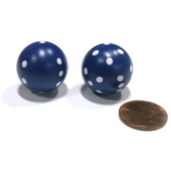 Set of 2 22mm Round Circular Circle Dice, Weighted - Blue with White Pips - Your Source for Gaming Essentials Clearance