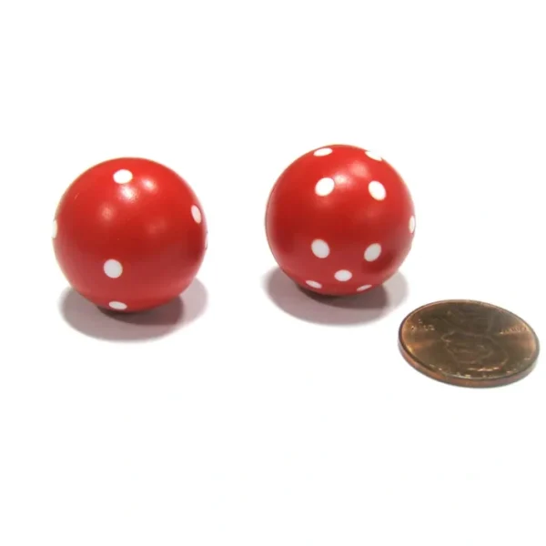 Set of 2 22mm Round Circular Circle Dice, Weighted - Red with White Pips - Your Source for Gaming Essentials Best