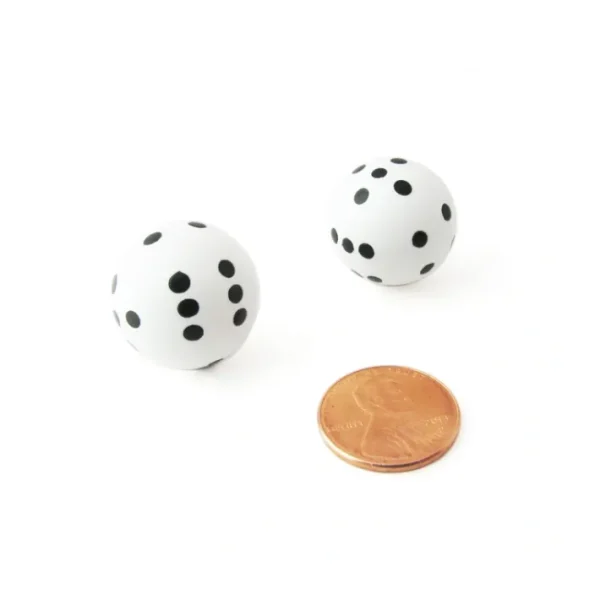 Set of 2 22mm Round Circular Circle Dice, Weighted - White with Black Pips - Your Source for Gaming Essentials Fashion