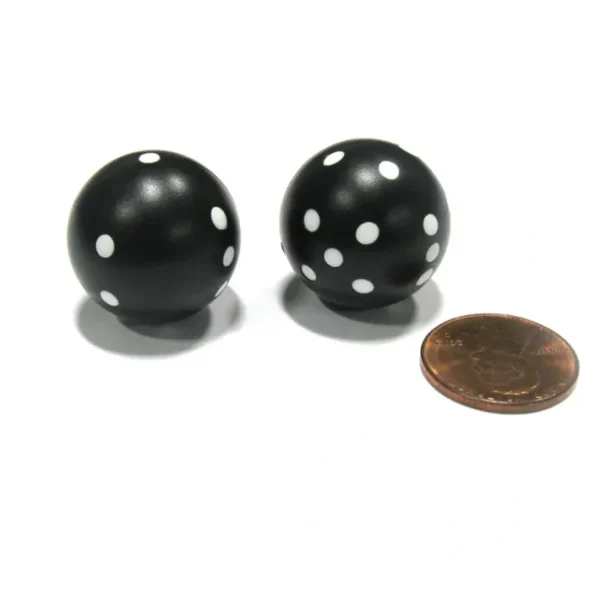 Set of 2 22mm Round Circular Circle Dice, Weighted - Black with White Pips - Your Source for Gaming Essentials Best