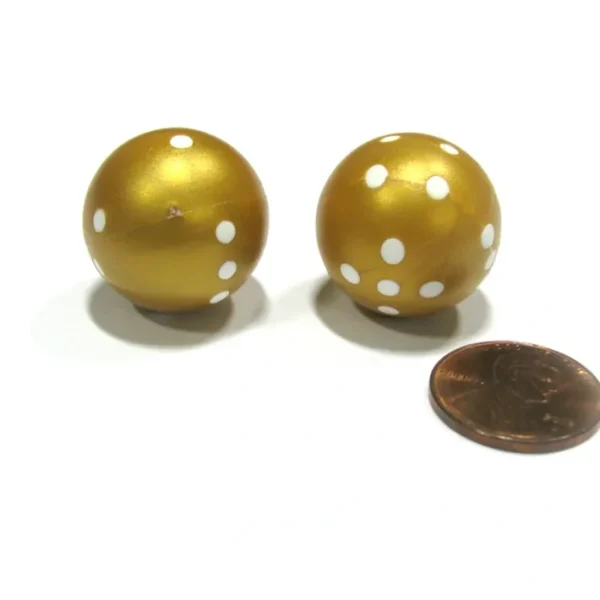 Set of 2 22mm Round Dice, Weighted to Display Number - Gold with White Pips - Your Source for Gaming Essentials Shop