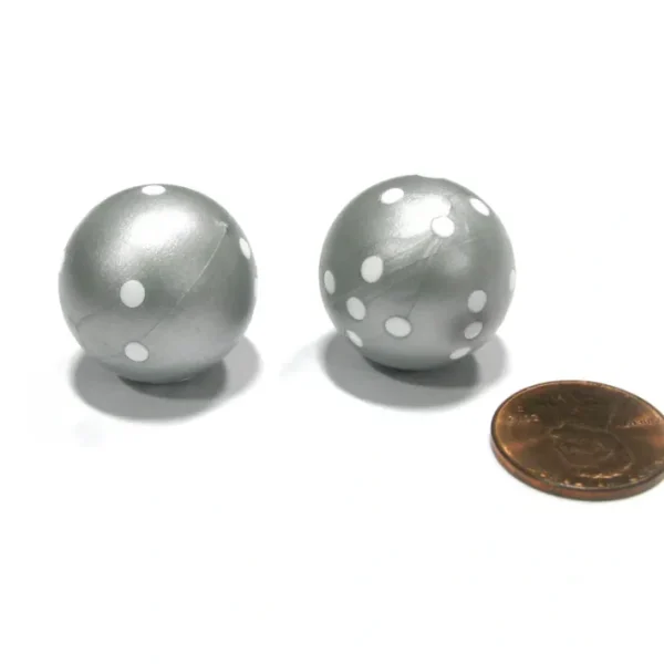 Set of 2 22mm Round Dice, Weighted to Display Number - Gray with White Pips - Your Source for Gaming Essentials New