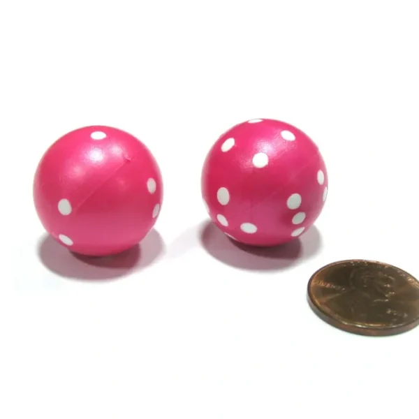 Set of 2 22mm Round Dice, Weighted to Display Number - Pink with White Pips - Your Source for Gaming Essentials Online