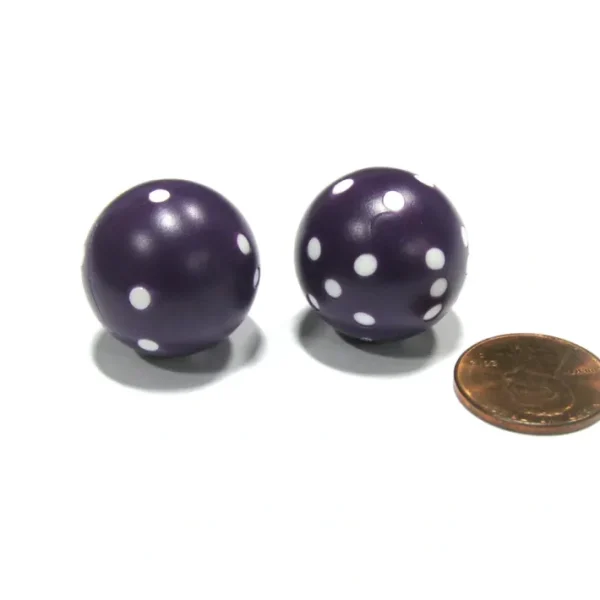 Set of 2 22mm Round Dice, Weighted to Display Number - Purple with White Pips - Your Source for Gaming Essentials Cheap