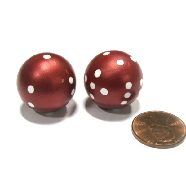 Set of 2 22mm Round Dice, Weighted to Display Number - Burgundy with White Pips - Your Source for Gaming Essentials Discount