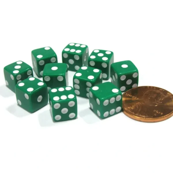 Set of 10 8mm Six-Sided D6 Small Square-Edge Dice - Green with White Pips - Your Source for Gaming Essentials Best