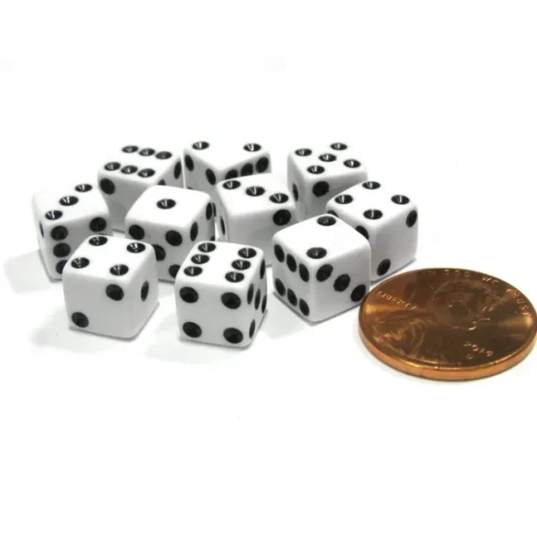 Set of 10 8mm Six-Sided D6 Small Square-Edge Dice - White with Black Pips - Your Source for Gaming Essentials Fashion