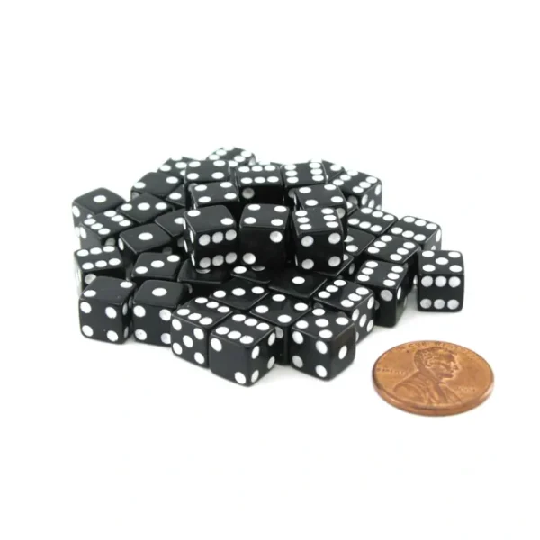 Set of 50 8mm Six-Sided D6 Small Square-Edge Dice - Black with White Pips - Your Source for Gaming Essentials Discount