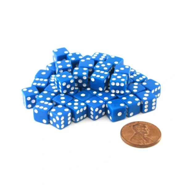 Set of 50 8mm Six-Sided D6 Small Square-Edge Dice - Blue with White Pips - Your Source for Gaming Essentials Best Sale