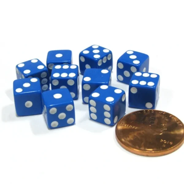 Set of 10 8mm Six-Sided D6 Small Square-Edge Dice - Blue with White Pips - Your Source for Gaming Essentials Shop