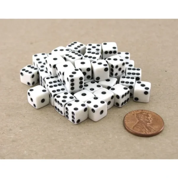 Set of 50 8mm Six-Sided D6 Small Square-Edge Dice - White with Black Pips - Your Source for Gaming Essentials Outlet