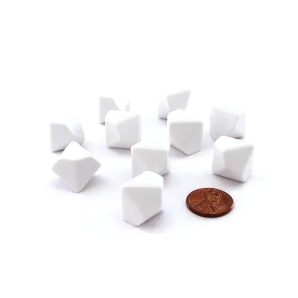 Set of 10 Opaque 10-Sided D10 White 16mm Blank Dice - Your Source for Gaming Essentials Clearance