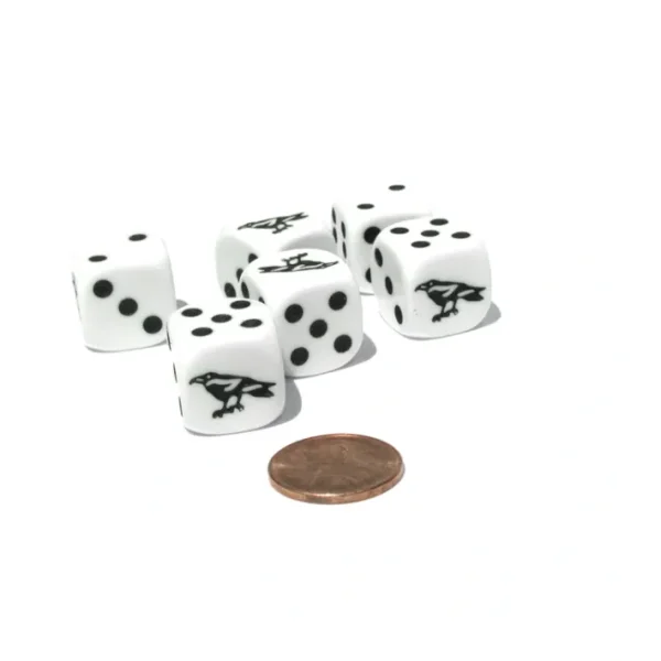 Set of 6 Raven 16mm D6 Round Edged Animal Dice - White with Black Pips - Your Source for Gaming Essentials Best