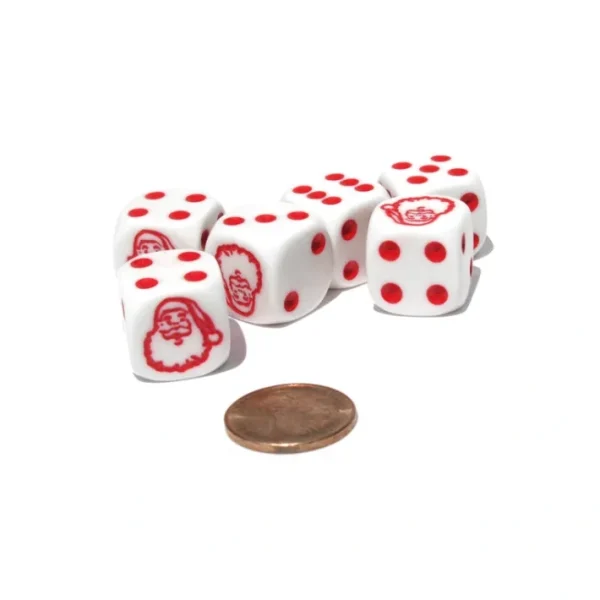 Set of 6 Santa Claus 16mm D6 Round Edge Christmas Dice - White with Red Pips - Your Source for Gaming Essentials Hot
