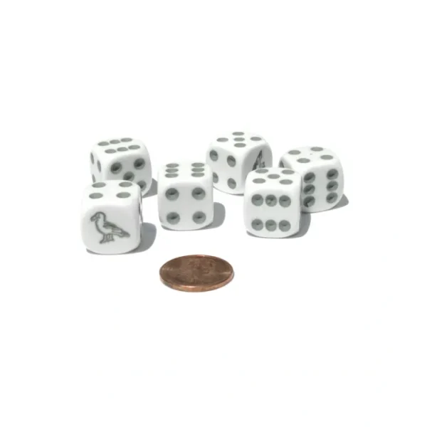 Set of 6 Seagull 16mm D6 Round Edged Animal Dice - White with Gray Pips - Your Source for Gaming Essentials Outlet