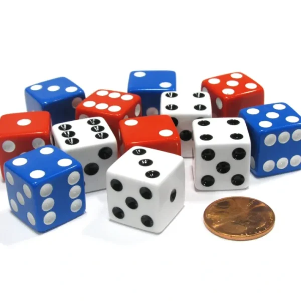 Set of 12 Six Sided 16mm D6 Dice - Patriotic USA 4 Each of Red White & Blue - Your Source for Gaming Essentials Best