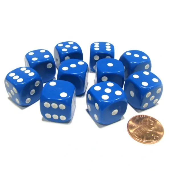 Set of 10 Six Sided Round Corner Opaque 16mm D6 Dice - Blue with White Pips - Your Source for Gaming Essentials Best Sale