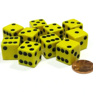 Set of 10 Six Sided Square Opaque 16mm D6 Dice - Yellow with Black Pip Die - Your Source for Gaming Essentials Hot