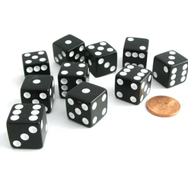 Set of 10 Six Sided Square Opaque 16mm D6 Dice - Black with White Pip Die - Your Source for Gaming Essentials Flash Sale