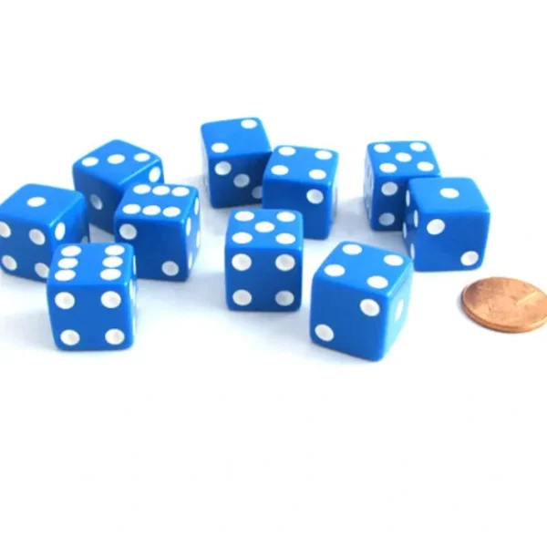 Set of 10 Six Sided Square Opaque 16mm D6 Dice - Blue with White Pip Die - Your Source for Gaming Essentials Hot