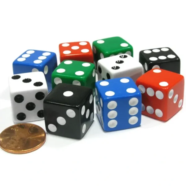 Set of 10 Six Sided Square 16mm D6 Dice - 2 Each of Red White Blue Green Black - Your Source for Gaming Essentials Store