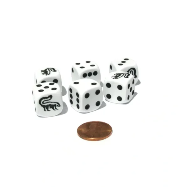 Set of 6 Skunk 16mm D6 Round Edged Animal Dice - White with Black Pips - Your Source for Gaming Essentials New