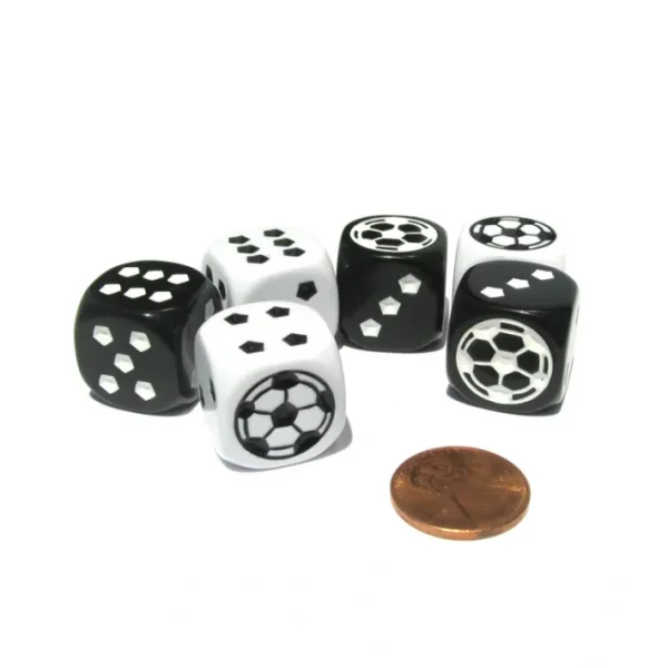 Set of 6 Soccer 18mm D6 Rounded Edges Sports Dice - Inverse Black and White - Your Source for Gaming Essentials Cheap