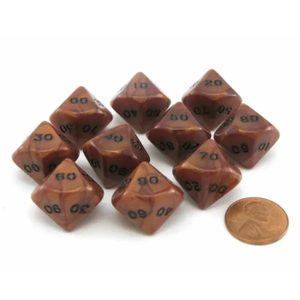 Set of 10 Tens D10 (00-90) Olympic Pearlized Dice - Bronze with Black Numbers - Your Source for Gaming Essentials Fashion