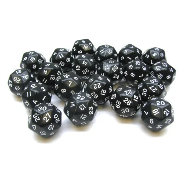 Set of 20 Triantakohedron D30 30 Sided 33mm Jumbo Dice - Black w White Numbers - Your Source for Gaming Essentials Flash Sale