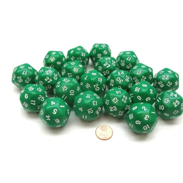 Set of 20 Triantakohedron D30 30 Sided 33mm Jumbo Dice - Green w White Numbers - Your Source for Gaming Essentials Hot