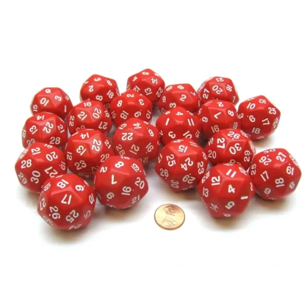 Set of 20 Triantakohedron D30 30 Sided 33mm Jumbo Dice - Red w White Numbers - Your Source for Gaming Essentials Sale