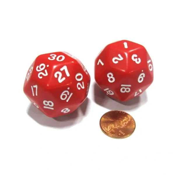 Set of 2 Triantakohedron D30 30 Sided 33mm Jumbo Dice - Red w White Numbers - Your Source for Gaming Essentials Best Sale