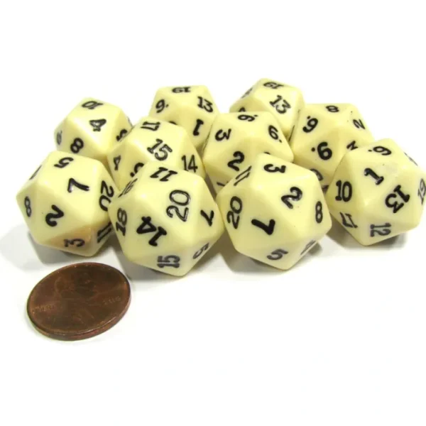 Set of 10 Twenty Sided 19mm D20 Opaque RPG Dice - Ivory with Black Numbers Die - Your Source for Gaming Essentials Shop
