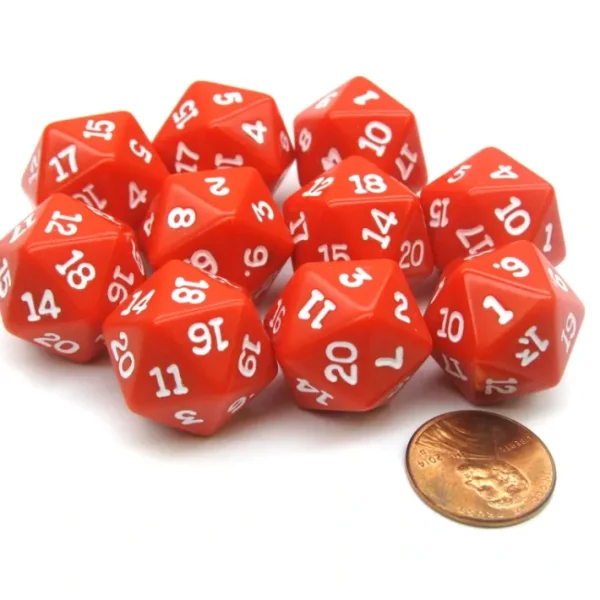 Set of 10 Twenty Sided 19mm D20 Opaque RPG Dice - Red with White Numbers Die - Your Source for Gaming Essentials Sale